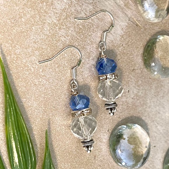 3/$25 Silver Earrings - Sparkling Blue, Clear Rhinestone Beads - Picture 1 of 7